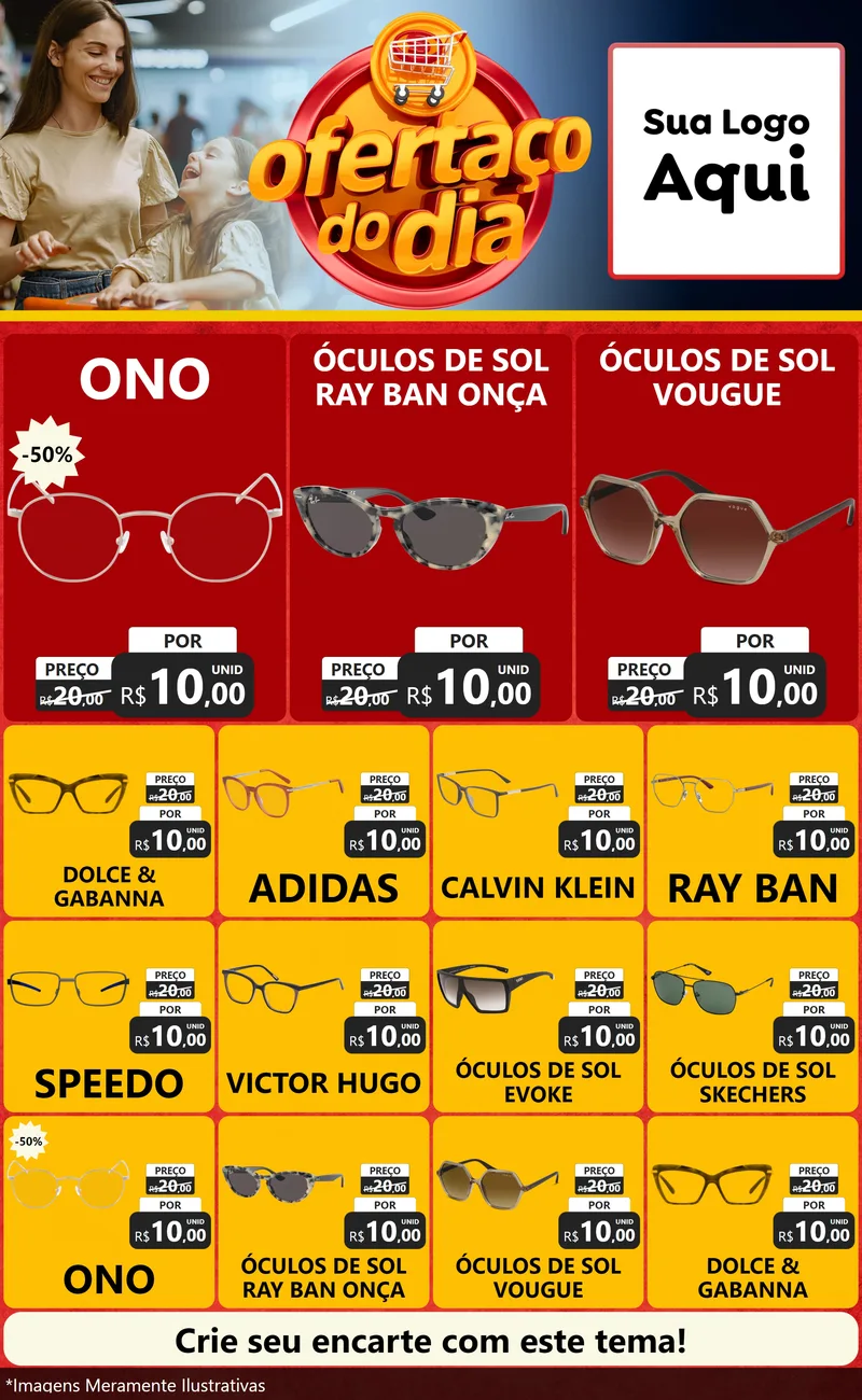 Modelo de Encarte para Encarte Grande com o tema Ofertaço Do Dia para Óticas