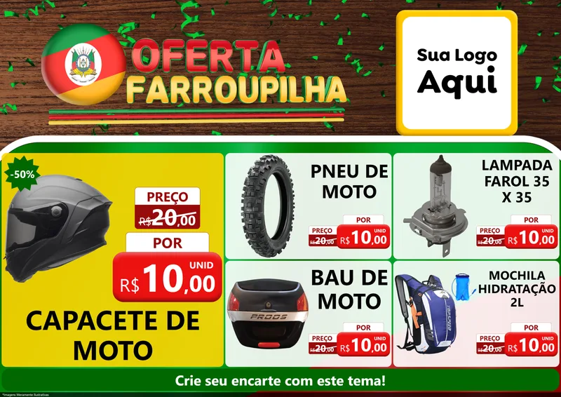 Modelo de Encarte para Encarte A4 Horizontal com o tema Oferta Farroupilha para Moto peças