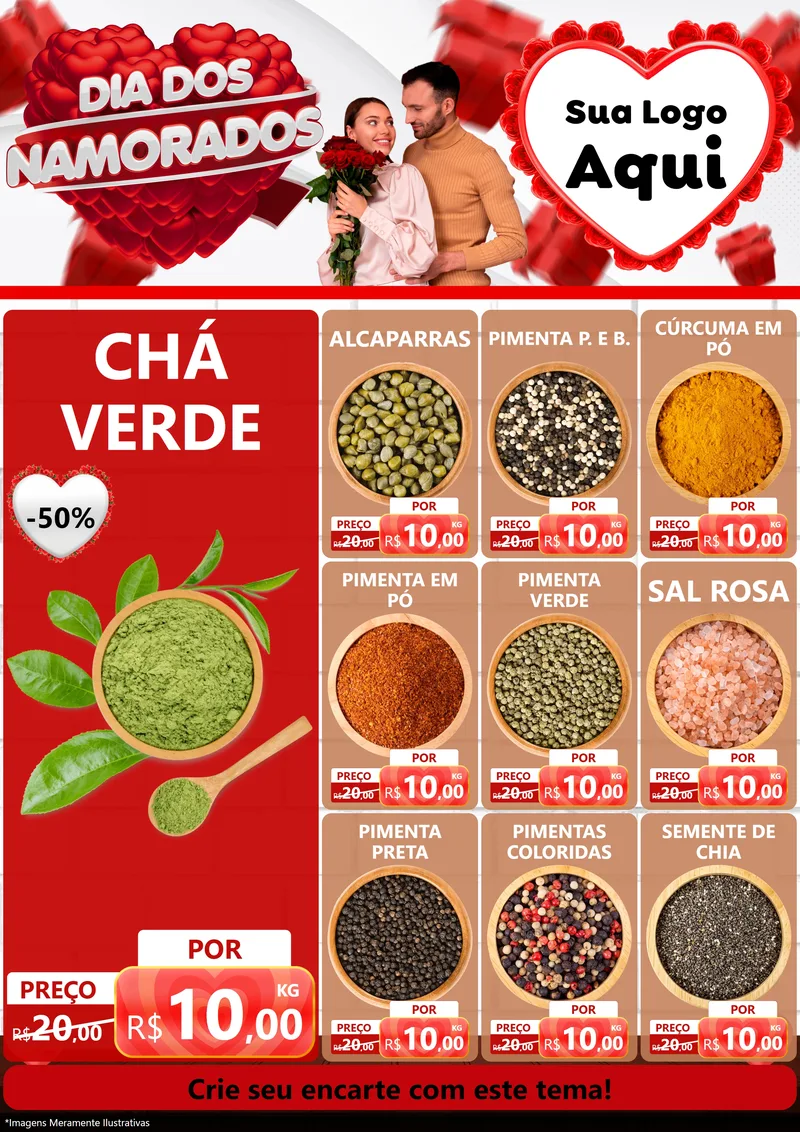 Modelo de Encarte para Encarte A4 Vertical com o tema Dia dos Namorados para Produtos Naturais