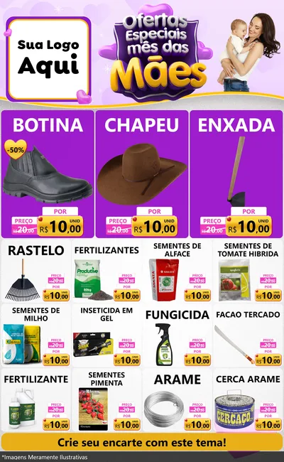 Modelo de Encarte para Encarte Grande com o tema Ofertas Especiais - Mês das Mães para Agropecuária