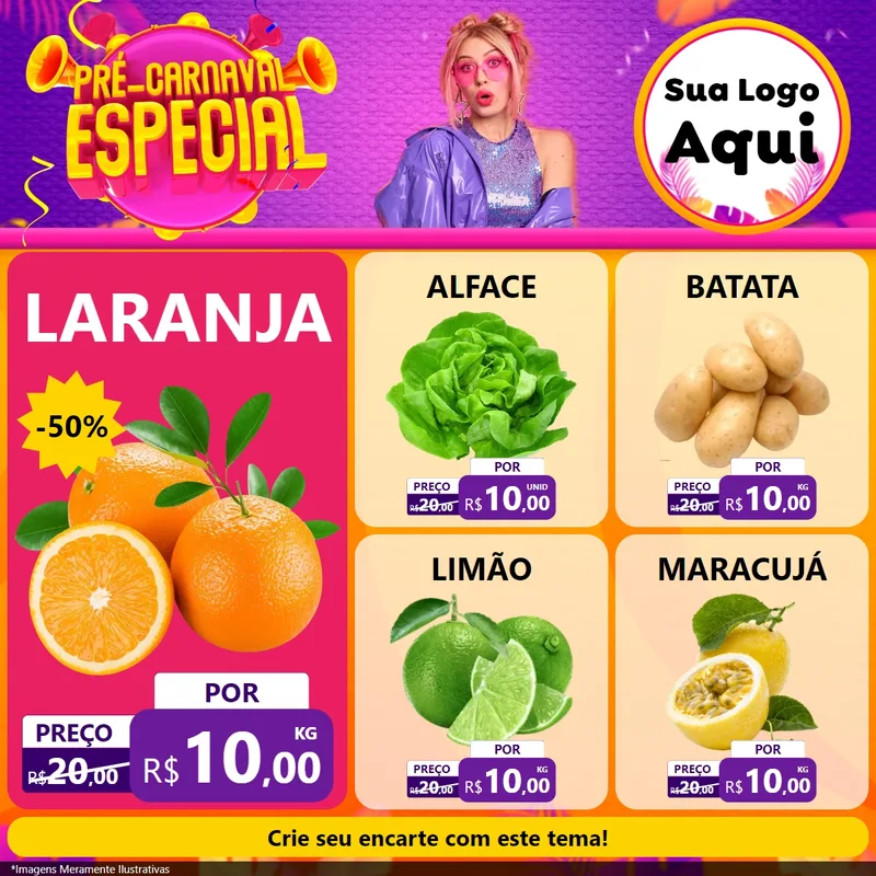 Modelo de Rede Social para Feed Facebook com o tema Pré-Carnaval Especial para Hortifrúti