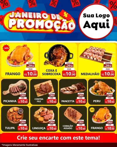 Modelo de Rede Social para Feed Instagram com o tema Janeiro de Promoção para Assados