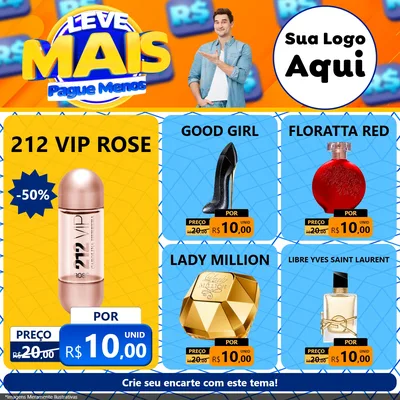Modelo de Rede Social para Feed Facebook com o tema Leve Mais, Pague Menos para Perfumes