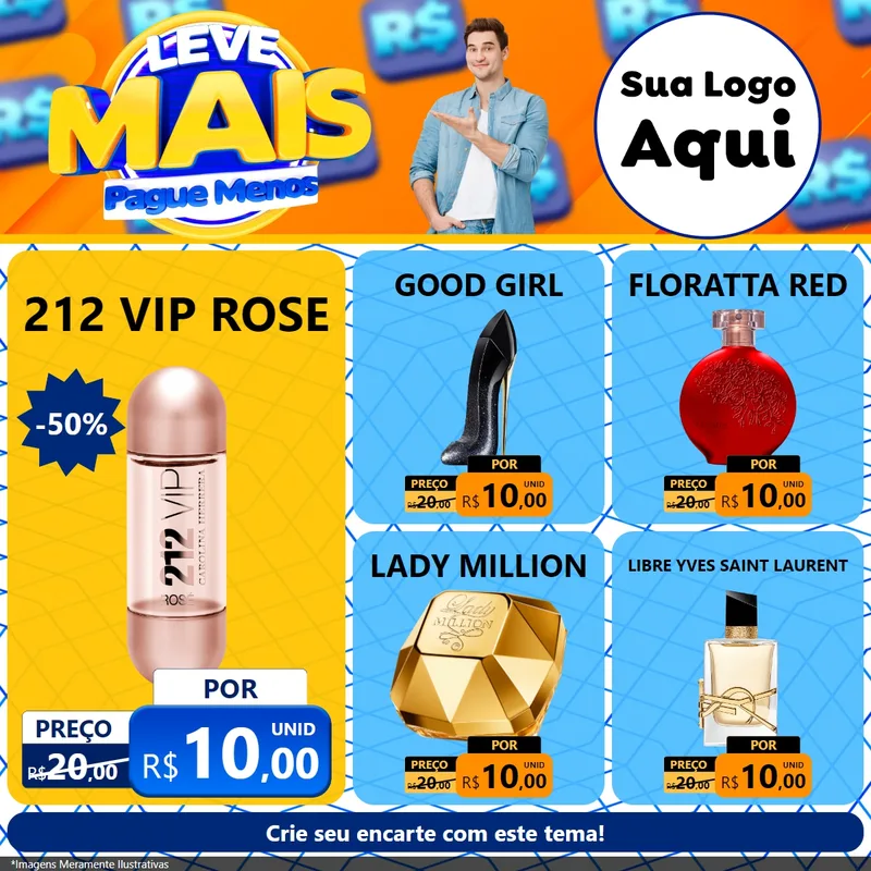 Modelo de Rede Social para Feed Facebook com o tema Leve Mais, Pague Menos para Perfumes