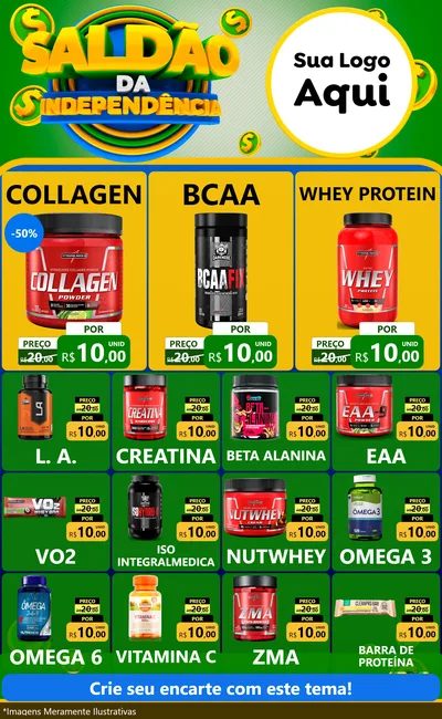 Modelo de Encarte para Encarte Grande com o tema Saldão da Indepêndencia para Suplementos alimentares