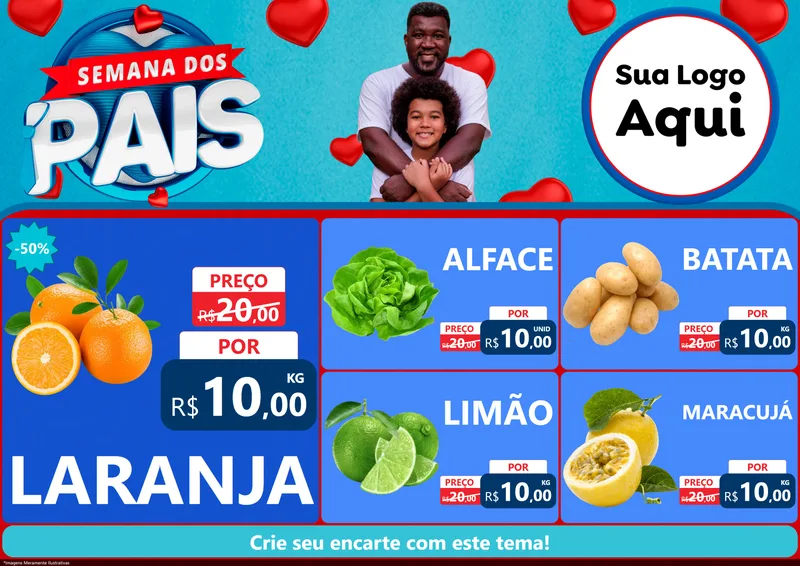 Modelo de Encarte para Encarte A4 Horizontal com o tema Semana Dos Pais para Hortifrúti