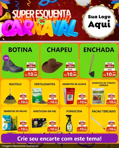 Modelo de Rede Social para Feed Instagram com o tema Super Esquenta de Carnaval para Agropecuária