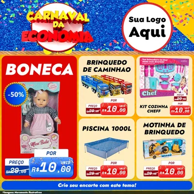 Modelo de Rede Social para Feed Facebook com o tema Carnaval da Economia para Brinquedos