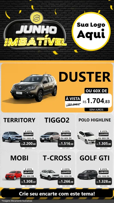 Modelo de Rede Social para Stories com o tema Junho Imbatível para Concessionaria de Carros