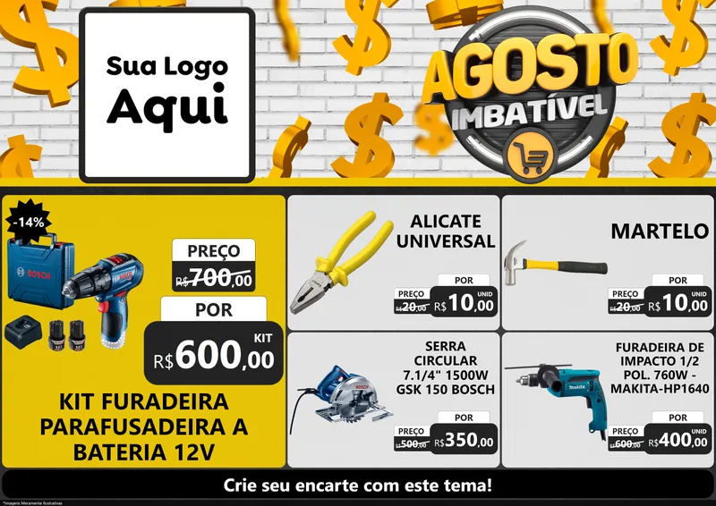 Modelo de Encarte para Encarte A4 Horizontal com o tema Agosto imbatível para Maquinas e Ferramentas