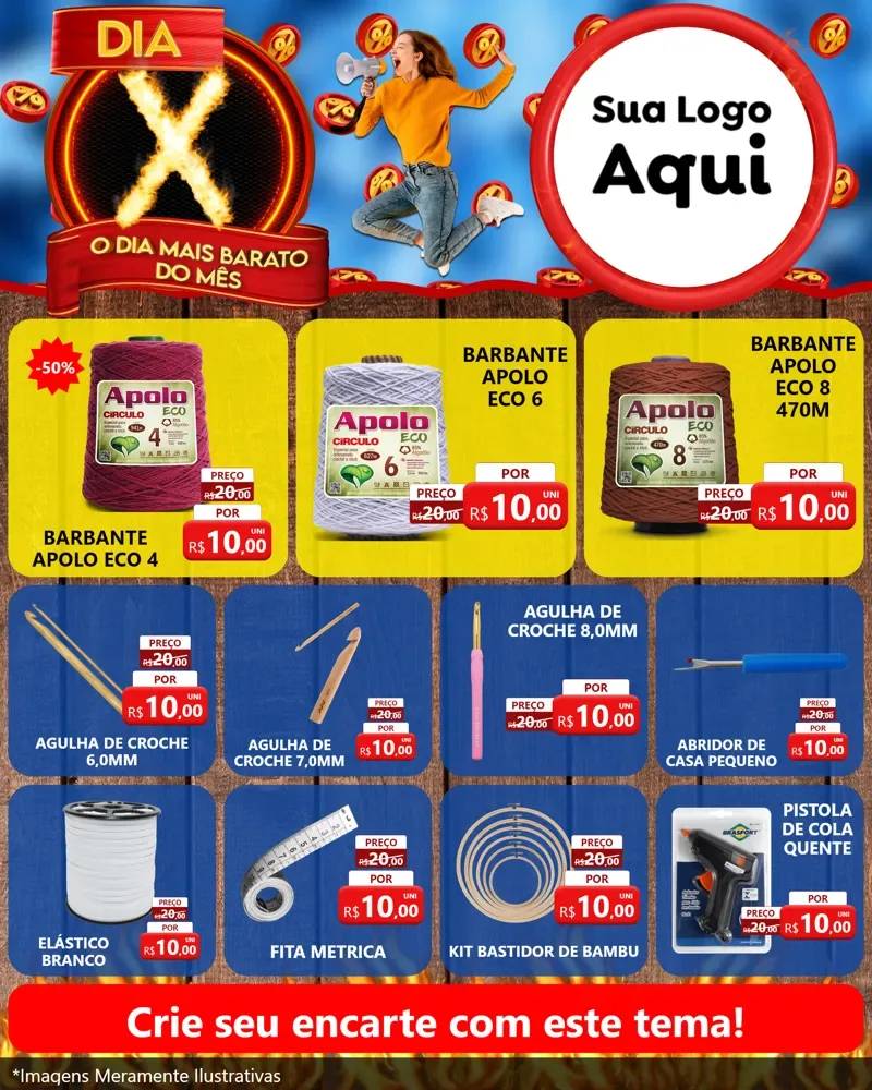 Modelo de Rede Social para Feed Instagram com o tema Dia X - O Dia Mais Barato Do Mês para Armarinho e Aviamentos