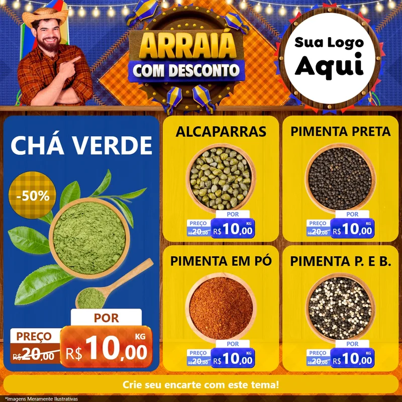 Modelo de Rede Social para Feed Facebook com o tema Arraiá Com Desconto para Produtos Naturais