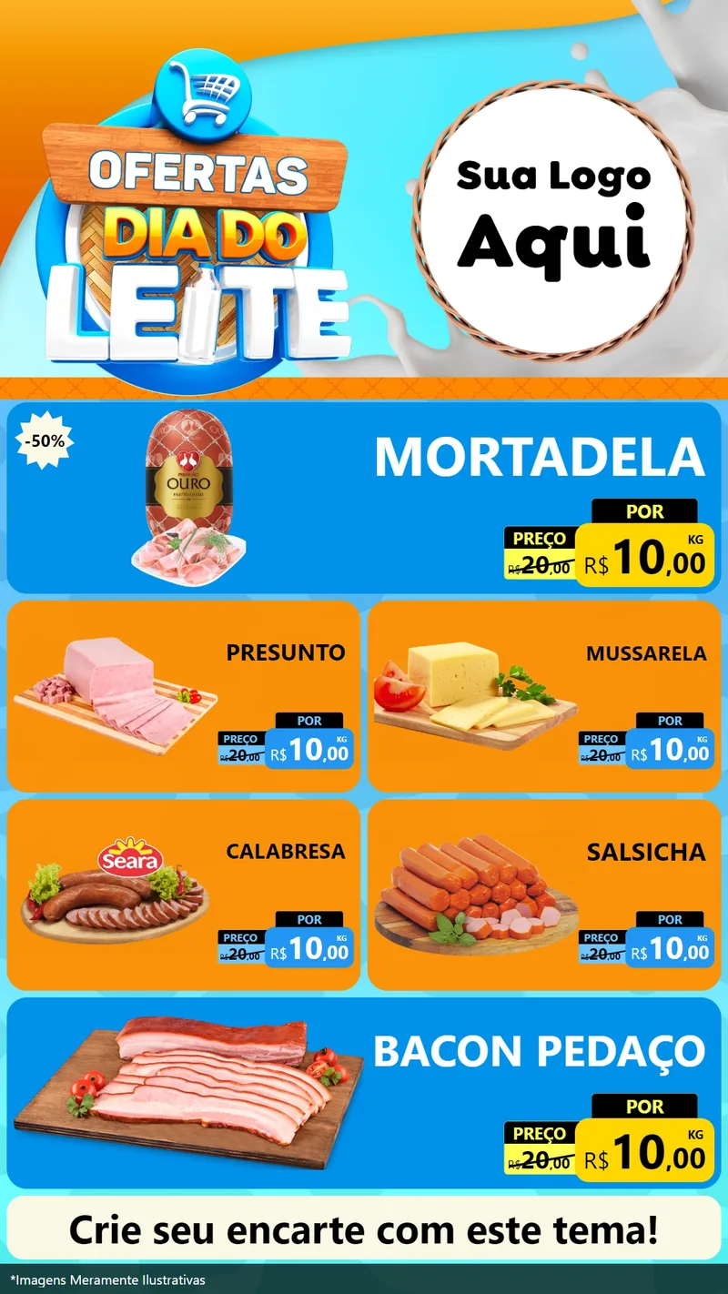 Modelo de TV para TV Vertical com o tema Ofertas Dia do Leite para Frios e Laticínios