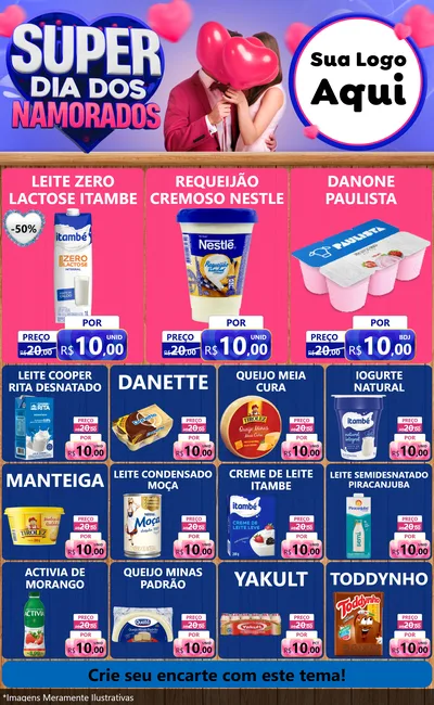 Modelo de Encarte para Encarte Grande com o tema Super Dia dos Namorados para Frios e Laticínios