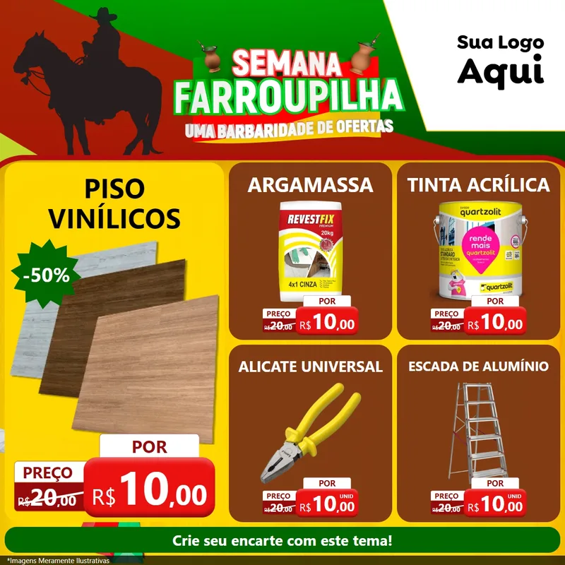 Modelo de Rede Social para Feed Facebook com o tema Semana Farroupilha - Uma Barbaridade de Ofertas para Material para Construção