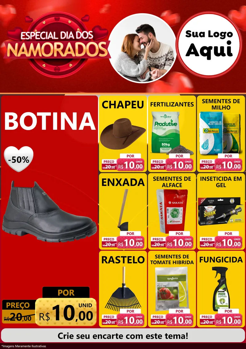 Modelo de Encarte para Encarte A4 Vertical com o tema Especial Dia Dos Namorados para Agropecuária