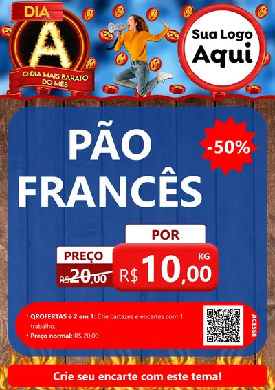 Modelo de Cartaz para Cartaz A4 Vertical com o tema Dia A - O Dia Mais Barato Do Mês para Padaria