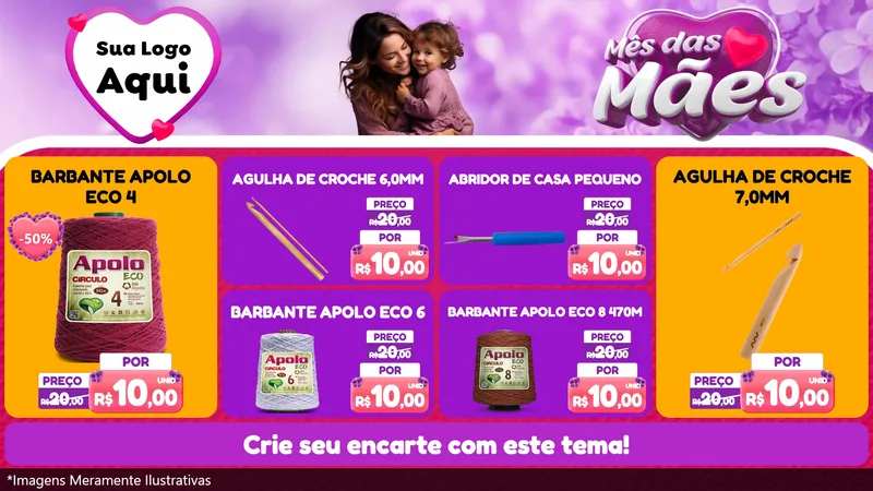 Modelo de TV para TV Horizontal com o tema Mês das Mães para Armarinho e Aviamentos