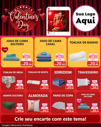 Modelo de Rede Social para Feed Instagram com o tema Valentine's Day para Cama, Mesa e Banho