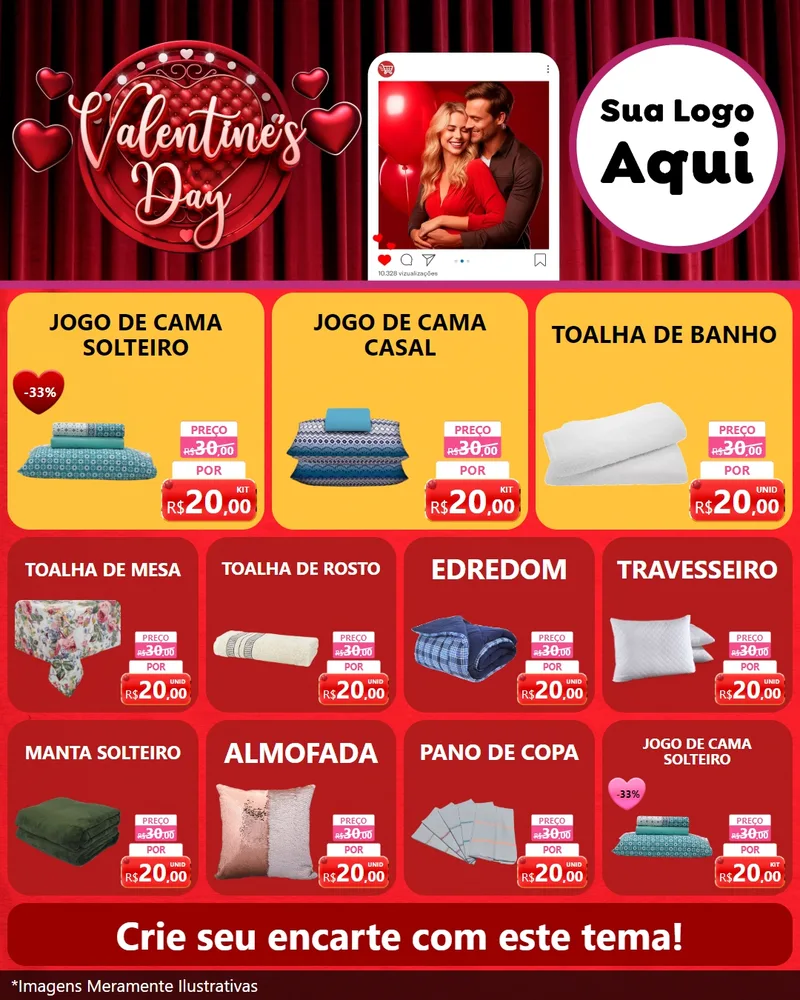 Modelo de Rede Social para Feed Instagram com o tema Valentine's Day para Cama, Mesa e Banho
