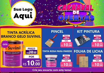 Modelo de Encarte para Encarte A4 Horizontal com o tema Carnaval de Ofertas para Tintas e Ferramentas
