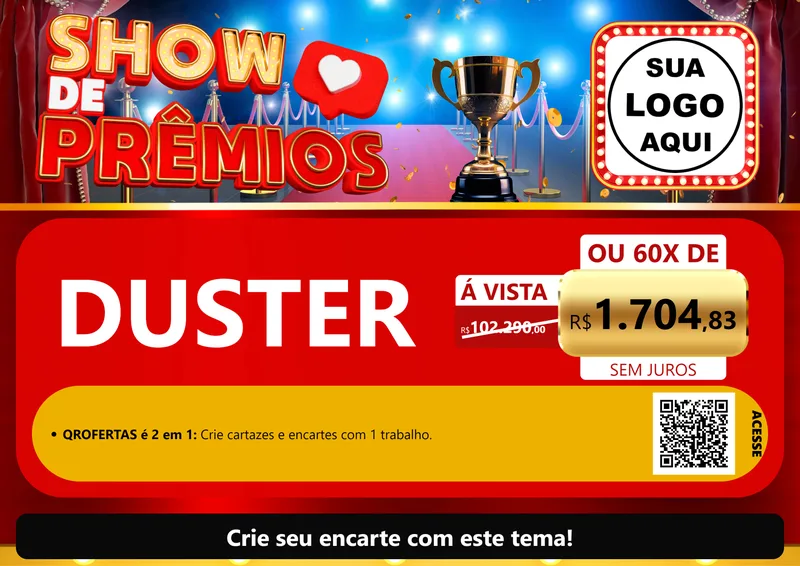 Modelo de Cartaz para Cartaz A4 Horizontal com o tema Show de Prêmios para Concessionaria de Carros
