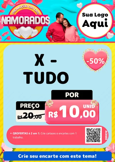 Modelo de Cartaz para Cartaz A4 Vertical com o tema Promoção Dia dos Namorados para Hamburgueria