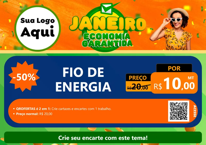 Modelo de Cartaz para Cartaz A4 Horizontal com o tema Janeiro - Economia Garantida para Materiais Elétricos
