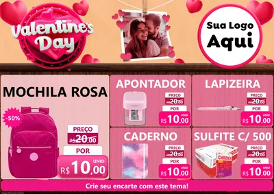 Modelo de Encarte para Encarte A4 Horizontal com o tema Valentine's Day para Papelaria