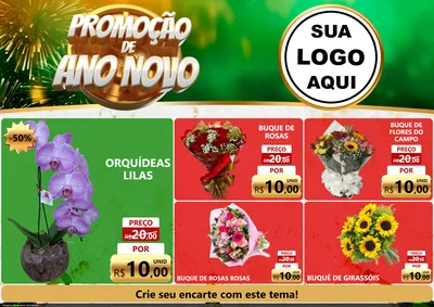 Modelo de Encarte para Encarte A4 Horizontal com o tema Promoção de Ano Novo para Floricultura e jardim