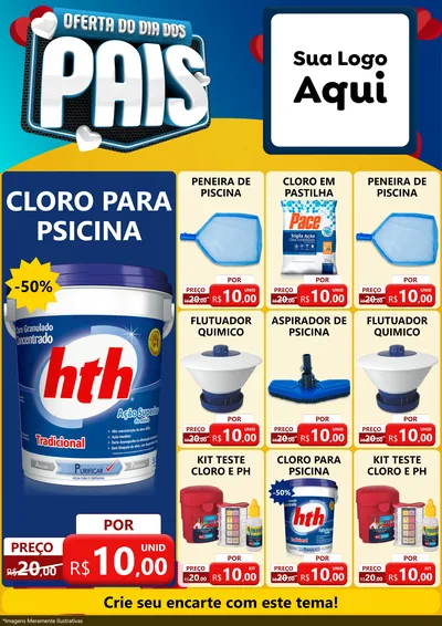 Modelo de Encarte para Encarte A4 Vertical com o tema Oferta Do Dia Dos Pais para Produtos para Piscina