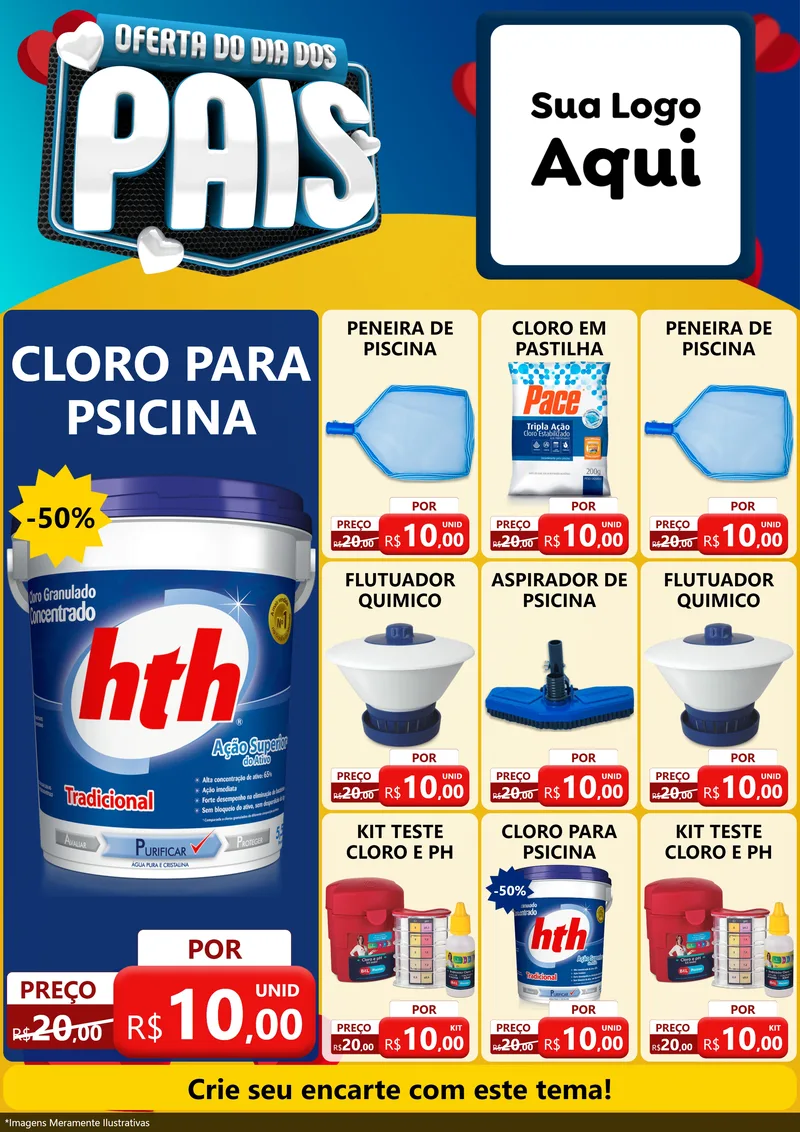 Modelo de Encarte para Encarte A4 Vertical com o tema Oferta Do Dia Dos Pais para Produtos para Piscina