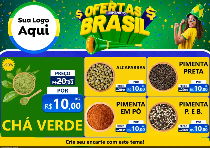 Modelo de Encarte para Encarte A4 Horizontal com o tema Ofertas Semana do Brasil para Produtos Naturais