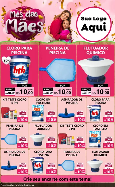 Modelo de Encarte para Encarte Grande com o tema Mês das Mães para Produtos para Piscina