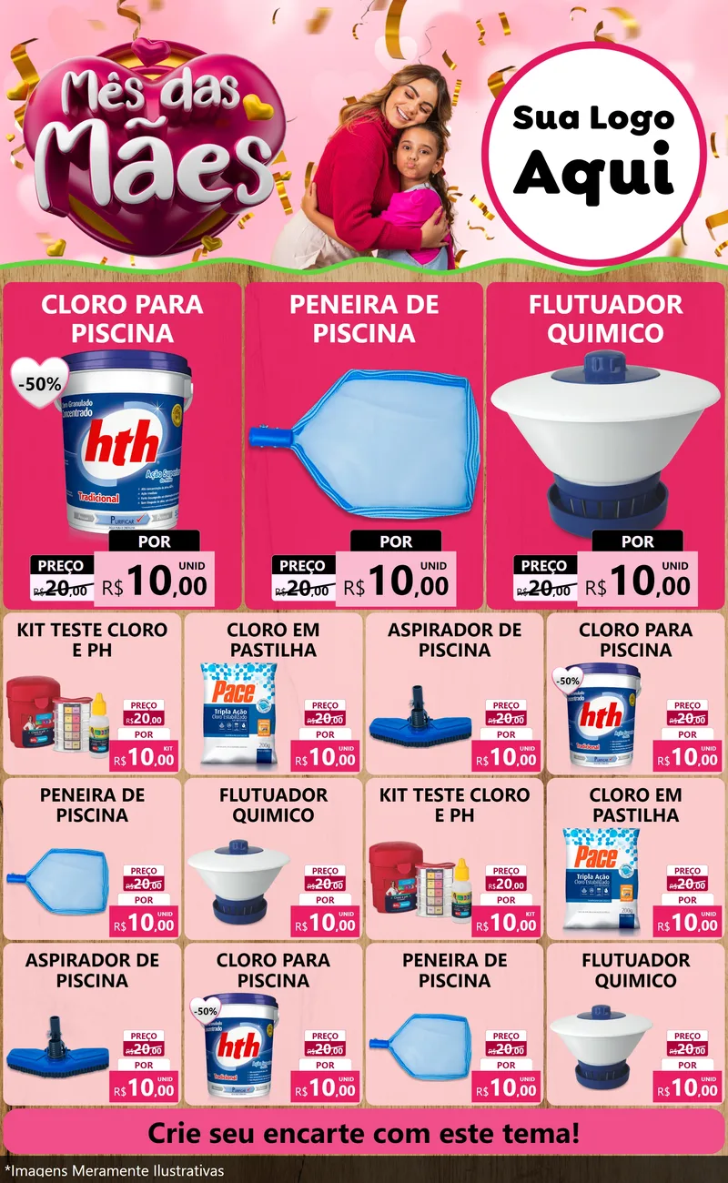 Modelo de Encarte para Encarte Grande com o tema Mês das Mães para Produtos para Piscina