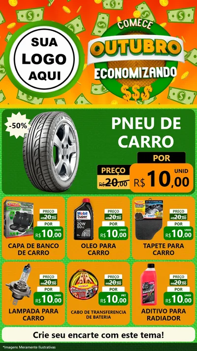 Modelo de Rede Social para Stories com o tema Comece Outubro Economizando para Auto peças