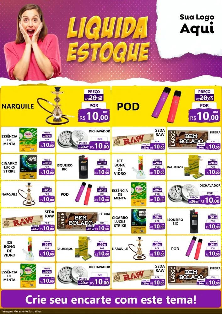 Modelo de Encarte para Encarte A4 Vertical com o tema Liquida estoque para Tabacaria