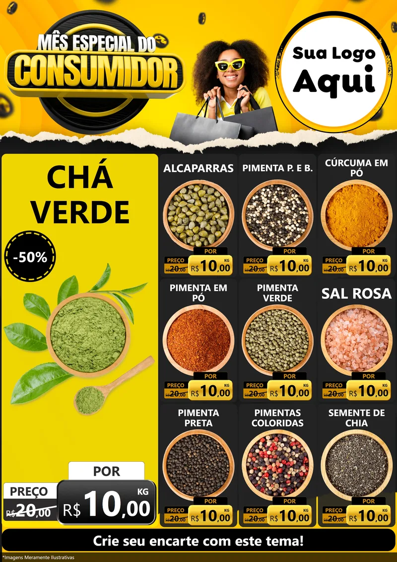 Modelo de Encarte para Encarte A4 Vertical com o tema Mês Especial do Consumidor para Produtos Naturais