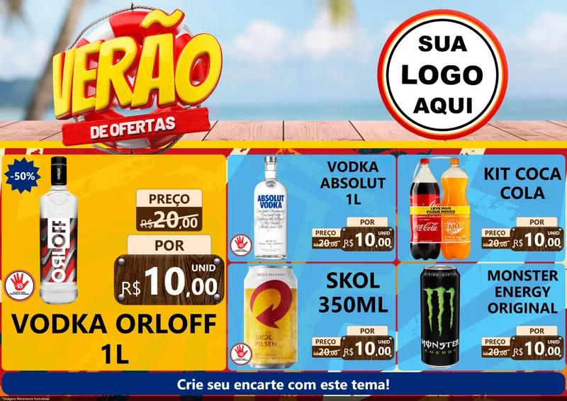 Modelo de Encarte para Encarte A4 Horizontal com o tema Verão de Ofertas para Distribuidora de bebidas