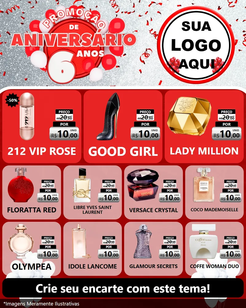 Modelo de Rede Social para Feed Instagram com o tema Promoção de Aniversário - 6 Anos para Perfumes