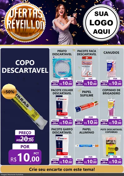 Modelo de Encarte para Encarte A4 Vertical com o tema Ofertas de Réveillon para Embalagens
