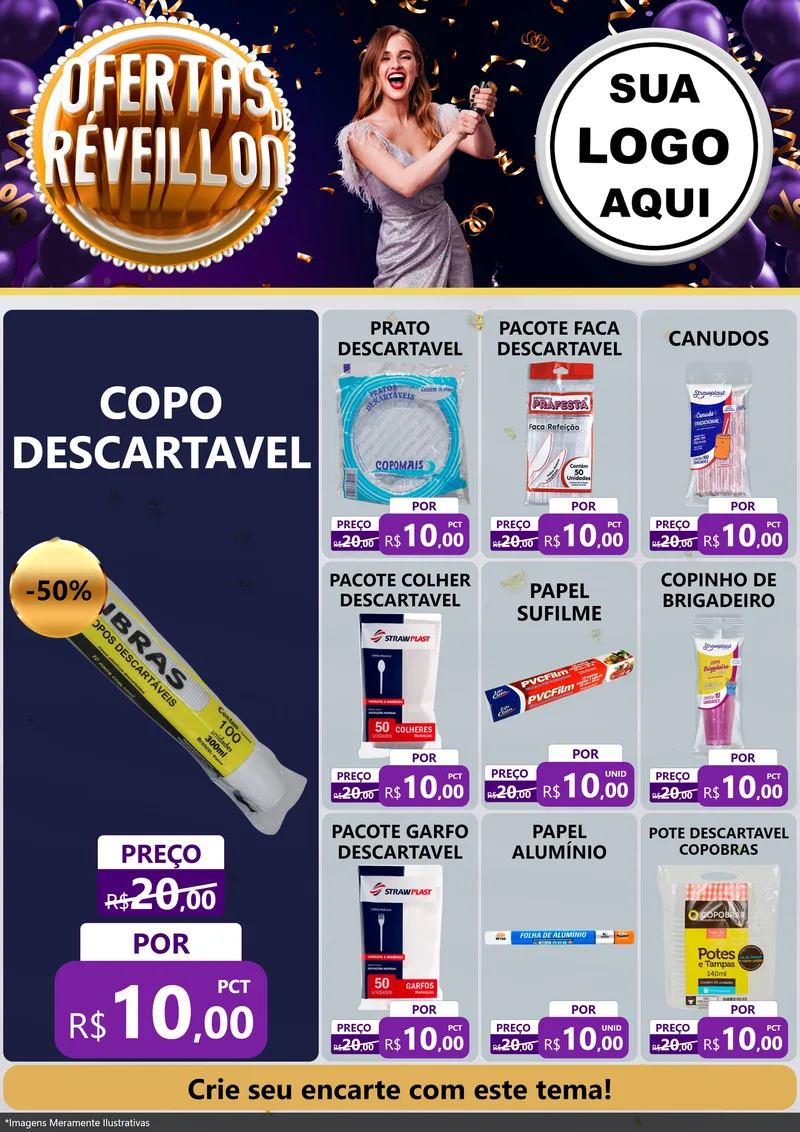 Modelo de Encarte para Encarte A4 Vertical com o tema Ofertas de Réveillon para Embalagens
