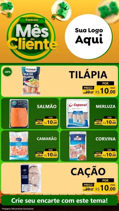 Modelo de TV para TV Vertical com o tema Especial Mês do Cliente para Peixaria