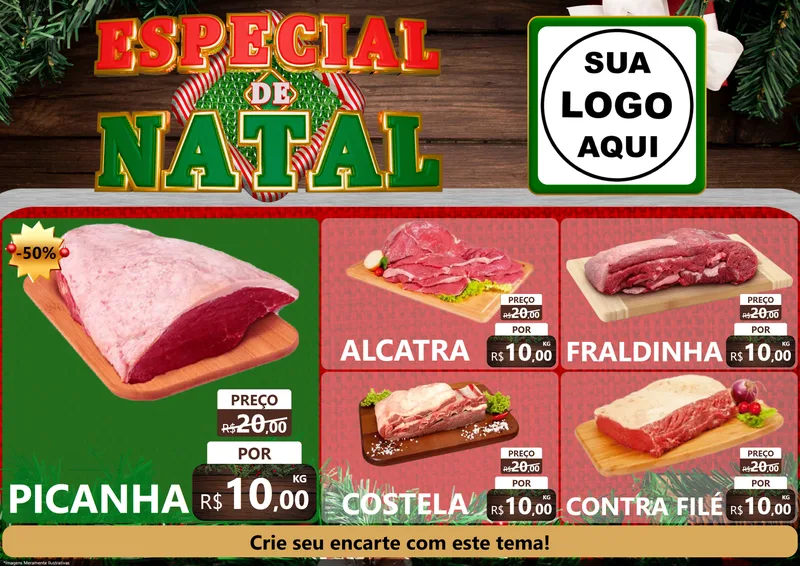 Modelo de Encarte para Encarte A4 Horizontal com o tema Especial de Natal para Açougue