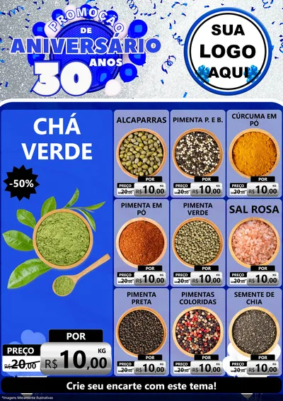 Modelo de Encarte para Encarte A4 Vertical com o tema Promoção de Aniversário - 30 Anos para Produtos Naturais