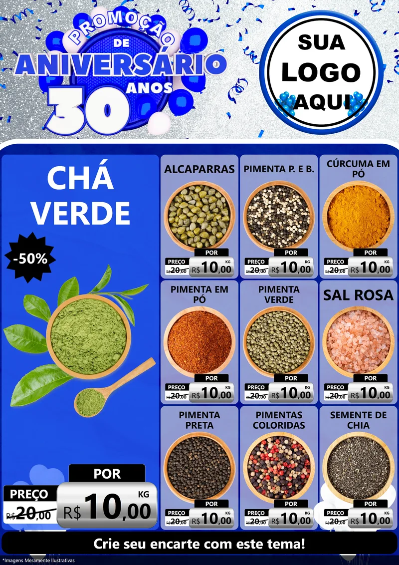 Modelo de Encarte para Encarte A4 Vertical com o tema Promoção de Aniversário - 30 Anos para Produtos Naturais