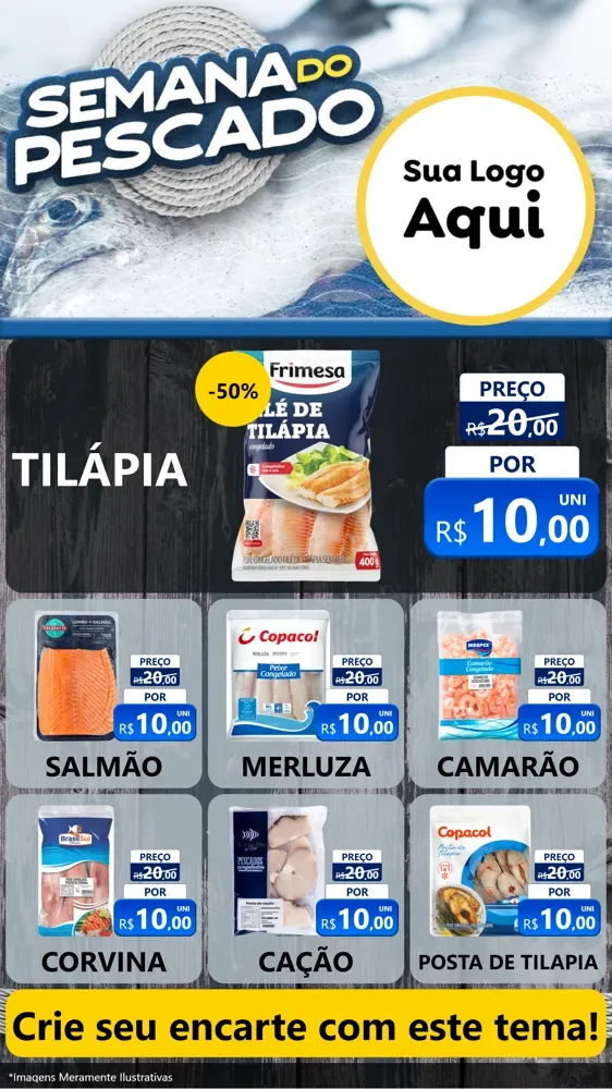Modelo de Rede Social para Stories com o tema Semana do Pescado para Peixaria