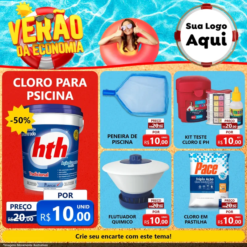 Modelo de Rede Social para Feed Facebook com o tema Verão da Economia para Produtos para Piscina