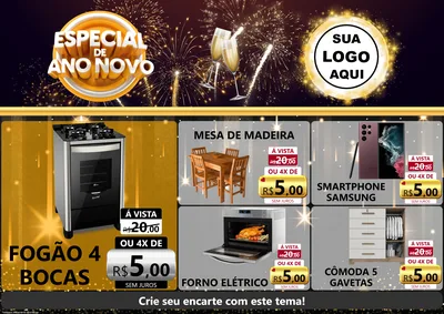 Modelo de Encarte para Encarte A4 Horizontal com o tema Especial de Ano Novo para Móveis e Eletro