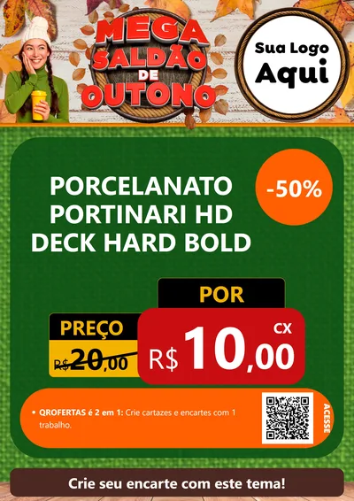 Modelo de Cartaz para Cartaz A4 Vertical com o tema Mega Saldão de Outono para Pisos e revestimentos